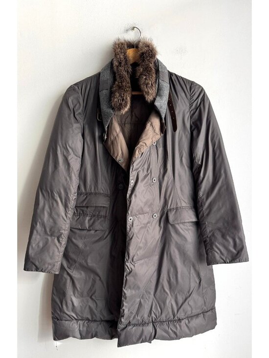 Brunello Cucinelli Dark Grey Down filled Fur Trim Puffer Jacket 42/S - Picture 2 of 9